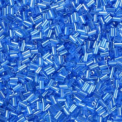 Cornflower Blue Transparent Colours Luster Glass Bugle Beads, Round Hole, Cornflower Blue, 3~8x2mm, Hole: 0.7mm, about 450g/pound
