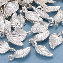 Silver Tibetan Style Alloy Pendants, Leaf, Lead Free & Cadmium Free, Silver, 14x7x2.5mm, Hole: 1.5mm