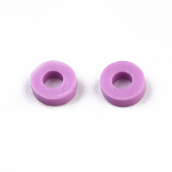 Violet Perles d'argile polymère faites à la main respectueuses de l'environnement, disque / plat rond, perles heishi, violette, 6x1mm, Trou: 2mm, environ23500 pcs / 1000 g
