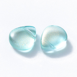 Pale Turquoise Transparent Spray Painted Glass Beads, Top Drilled Beads, with Glitter Powder, Teardrop, Pale Turquoise, 12.5x10.5x5.5mm, Hole: 0.9mm