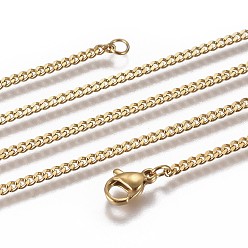 Golden 304 Stainless Steel Curb Chain Necklaces, with Lobster Claw Clasp, Golden, 21.65 inch(55cm)