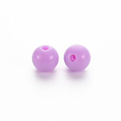 Violet Perles acryliques opaques, ronde, violette, 8x7mm, Trou: 2mm, environ1745 pcs / 500 g