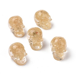Natural Gemstone Natural Yellow Quartz Dyed Chips Beads, with Resin, No Hole/Undrilled, Skull, 30x21.5x22.5mm