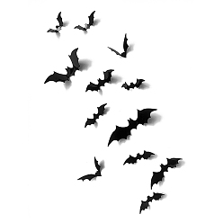 Bat Хэллоуин тема ПВХ окна статические наклейки, для украшения дома окна или лестницы, летучая мышь, 38~40x80~160 мм, 12 шт / комплект