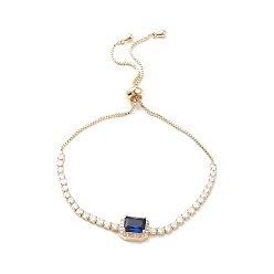 Темно-Синий Кубический цирконий прямоугольный браслет из серебра с кристаллами и стразами, настоящие позолоченные украшения из латуни для женщин, темно-синий, 18 дюйм (10-1/4 см)