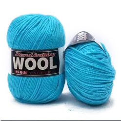 Deep Sky Blue Polyester & Wool Yarn for Sweater Hat, 4-Strands Wool Threads for Knitting Crochet Supplies, Deep Sky Blue, about 100g/roll