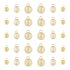 Golden 30Pcs 3 Style Round Iron Wire Pendants, Spiral Bead Cage Pendants, with Silver Polishing Cloth, Golden, 15~30x14~25mm, Hole: 4~6mm, 10pcs/style
