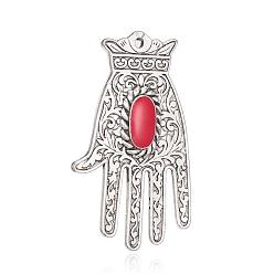 Red Alloy Enamel Big Pendants, Palm, Antique Silver, Red, 60x36x4mm, Hole: 2mm
