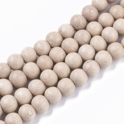 Antique White Undyed & Natural Wood Beads Strands, Waxed, Round, Antique White, 9x8mm, Hole: 1.4mm, about 103pcs/strand, 31.89 inch