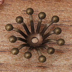 Bronce Antiguo Abalorios de tapas de latón, accesorios para el cabello, flor, Bronce antiguo, 13 mm