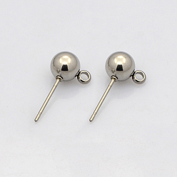 Stainless Steel Color 304 Stainless Steel Stud Earring Findings, with Loop, Earring Posts, Stainless Steel Color, 15~16x8x5mm, Hole: 1mm, Pin: 0.4mm