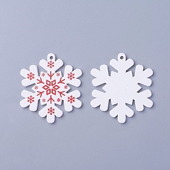 Blanco Colgantes de madera de álamo, teñido, copo de nieve, blanco, 50x44.5x3 mm, agujero: 2 mm