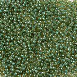 (380) Inside Color Topaz/Mint Julep Lined Toho perles de rocaille rondes, perles de rocaille japonais, (380) intérieur couleur topaze / menthe julep doublé, 8/0, 3mm, Trou: 1mm, environ1110 pcs / 50 g