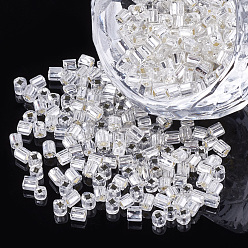 WhiteSmoke 12/0 Glass Bugle Seed Beads, Silver Lined, Square Hole, WhiteSmoke, 2~2.5x2.5mm, Hole: 0.8mm, about 450g/bag
