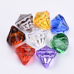 Mixed Color Transparent Acrylic Pendants, Faceted, Diamond, Mixed Color, 26x24mm, Hole: 2.5mm, about 80pcs/500g