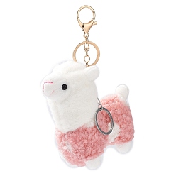 Pink Cute Alpaca Cotton Keychain, with Iron Key Ring, for Bag Decoration, Keychain Gift Pendant, Pink, 15cm