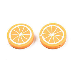Orange Handmade Polymer Clay Beads, Lemon Slices, Orange, 19.5x4.5mm, Hole: 1.2mm