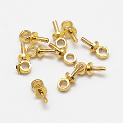 Chapado en Oro Real 18K Latón taza perla clavija fianzas pin colgantes, por medio perforó perlas, larga duración plateado, real 18 k chapado en oro, 7x4 mm, agujero: 1.5 mm, pin: 1 mm