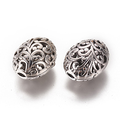 Antique Silver Tibetan Style Filigree Beads, Cadmium Free & Nickel Free & Lead Free, Oval, Antique Silver, 21x17x13mm, Hole: 3mm