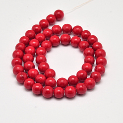 Rouge Brins de perles de jade mashan naturelles , teint, ronde, rouge, 8mm, Trou: 1mm, Environ 50 pcs/chapelet, 16 pouce