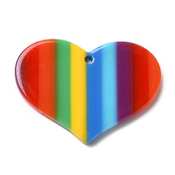 Corazón Colgantes de acrílico, orgullo del color del arcoiris, corazón, 23x33x3 mm, agujero: 1.6 mm