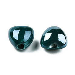 Verde azulado Cuentas de porcelana hechas a mano perlado, corazón, cerceta, 10x10x7 mm, agujero: 1.8 mm