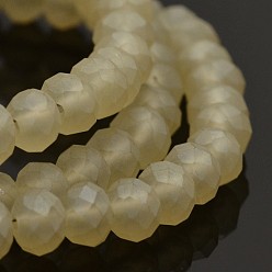 Pale Goldenrod Pearl Luster Plated Faceted Rondelle Glass Beads Strands, Frosted, Pale Goldenrod, 6x4mm, Hole: 1mm, about 100pcs/strand, 17.3 inch
