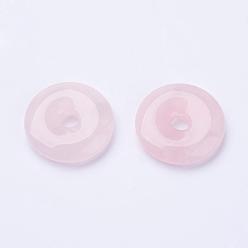 Rose Quartz Natural Rose Quartz  Pendants, Donut/Pi Disc, Donut Width: 11~12mm, 28~30x5~6mm, Hole: 6mm