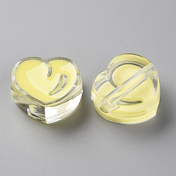 Champagne Amarillo Granos de acrílico esmalte transparente, corazón, amarillo champán, 20x21.5x9 mm, agujero: 3.5 mm