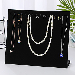Black Velvet Necklace Display Stands, Jewelry Display Rack, L-Shaped, Rectangle, Black, 33x10x29cm