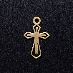 Doré  201 breloques croix minuscules en acier inoxydable, or, 15x9x1mm, Trou: 1.5mm