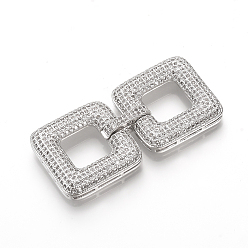 Platinum Brass Micro Pave Cubic Zirconia Fold Over Clasps, Square, Platinum, 50x24x5mm, Hole: 11x11mm