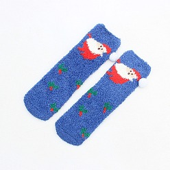Santa Claus Coral Velvet Knitting Socks, Cartoon Crew Socks, Winter Warm Thermal Socks, Santa Claus, 250mm
