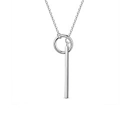 Silver SHEGRACE Stylish 925 Sterling Silver Ring and Bar Pendant Lariat Necklace, Silver, 27.5 inch, Linking Ring: 1.5x0.25mm