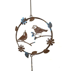 Saddle Brown Birds with Flower Iron Hanging Wind Chime Decor, for Home Hanging Ornaments, Saddle Brown, 750mm