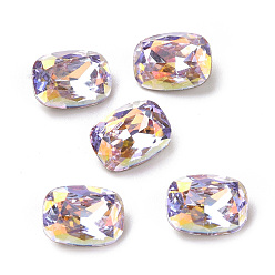 Light Rose Light AB Style Glass Cabochons, Pointed Back & Back Plated, Faceted, Rectangle Octagon, Light Rose, 8x6x3mm