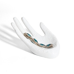 Blanc Assiette à bijoux en résine modèle à la main, plateau de rangement pour bagues, , boucle, blanc, 160x80mm