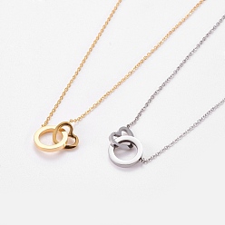 Mixed Color 304 Stainless Steel Pendant Necklaces, with Cable Chain and Lobster Claw Clasps, Heart and Ring, Mixed Color, 17.7 inch(45cm)