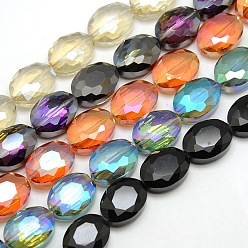 Mixed Color Faceted Electroplate Crystal Glass Oval Beads Strands, Mixed Color, 16x12x7mm, Hole: 1mm, about 50pcs/strand, 25.1 inch