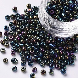 Colorido 6/0 perlas de cristal de la semilla, ronda iris, colorido, 4 mm, agujero: 1 mm, sobre 4500 unidades / libra