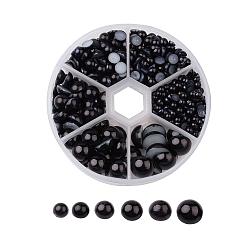 Noir 1 box abs cabochons en plastique imitation dôme perle, demi-tour, noir, 4~12x2~6 mm, sur 690 pcs / boîte