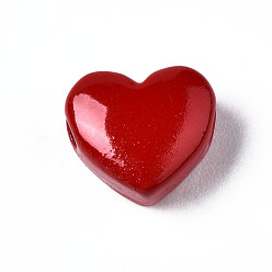 Brique Rouge Perles de laiton peintes à la bombe, cœur, firebrick, 9x10.5x6mm, Trou: 2mm