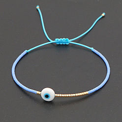 Bleu Ciel Clair Bracelet réglable en perles tressées avec mot de passe mauvais œil, lumière bleu ciel, 11 pouce (28 cm)