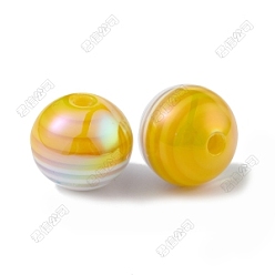 Jaune Perles acryliques opaques, couleur ab , rond avec motif à rayures, jaune, 16.2x15mm, Trou: 3mm