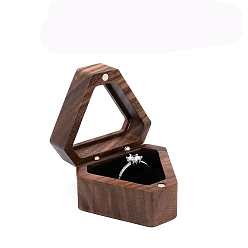 Negro Caja de presentación de anillos de madera triangular, Estuche magnético para anillos de almacenamiento portátil para joyas con ventana visible y terciopelo en el interior, negro, 5.7x4.9x3.7 cm