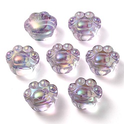 Lavande Placage uv perles acryliques irisées arc-en-ciel, impression de patte de chat, lavande, 16x18.5x13mm, Trou: 3mm