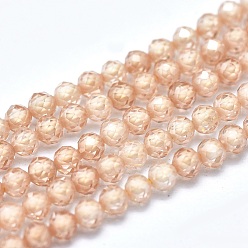 PeachPuff Cubic Zirconia Bead Strands, Round, Faceted, PeachPuff, 2mm, Hole: 0.2mm, about 14.96 inch(38cm), 184pcs/strand