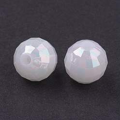 White Plating Eco-Friendly Poly Styrene Acrylic Beads, White, AB color, Faceted Round, about 8mm in diameter, hole: 1mm, about 2000pcs/500g