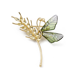 Light Gold Blé en strass avec broche papillon en résine, épinglette en alliage pour vêtements de sac à dos, or et de lumière, 62.5x56x5.5mm