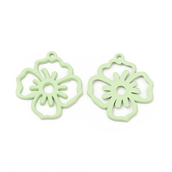 Pale Green Rack Plating Alloy Pendants, Spray Painted Flower Charms, Cadmium Free & Nickel Free & Lead Free, Pale Green, 24.5x22.5x1.4mm, Hole: 1.2mm